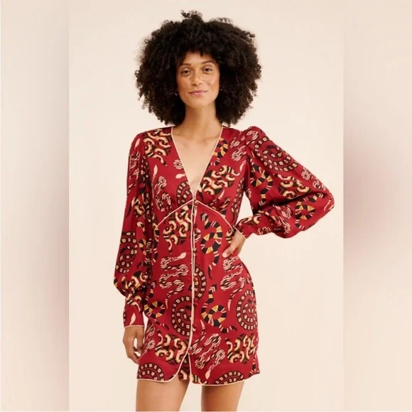 FARM Rio | Dresses | Farm Rio X Anthropologie Snake Print Mini Red  Patterned Long Sleeve Dress | Poshmark